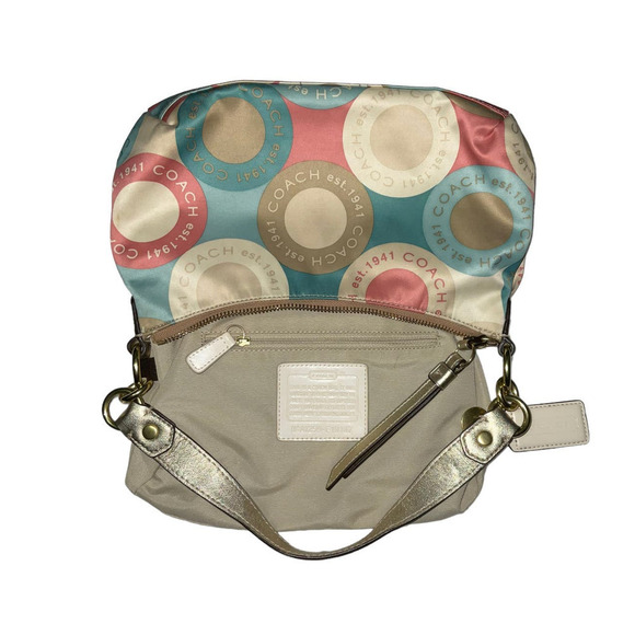 Coach Rare Snaphead Multicolor Satin Signature Print Leather Trim CrossBody Bag - Picture 5 of 15